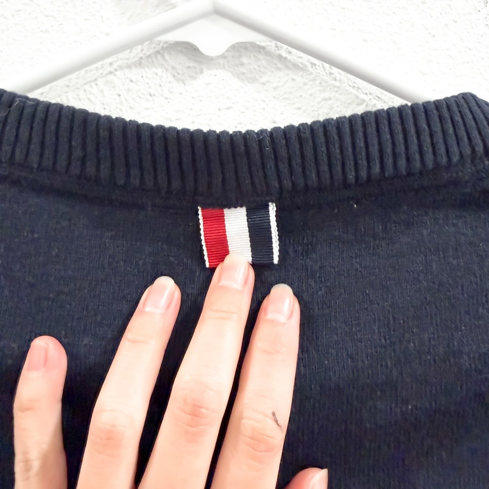 Thom Browne Unisex Merino Wool Old Money Navy Sweater Cat Crewneck Preppy XXS - Picture 7 of 7